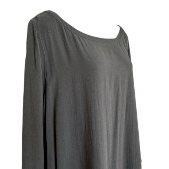 EILEEN FISHER GRAY CRAPE TEXTURED SILK TUNIC TOP SIZE LARGE 3/4 SLEEVES - Picture 5 of 10